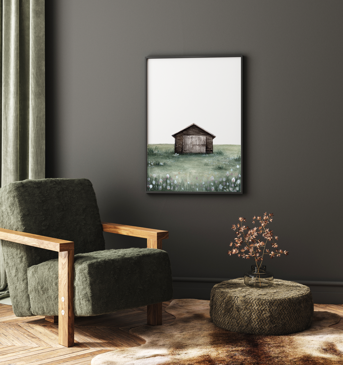 Watercolor Cabin Art Print – Rustic Lake House Wall Decor