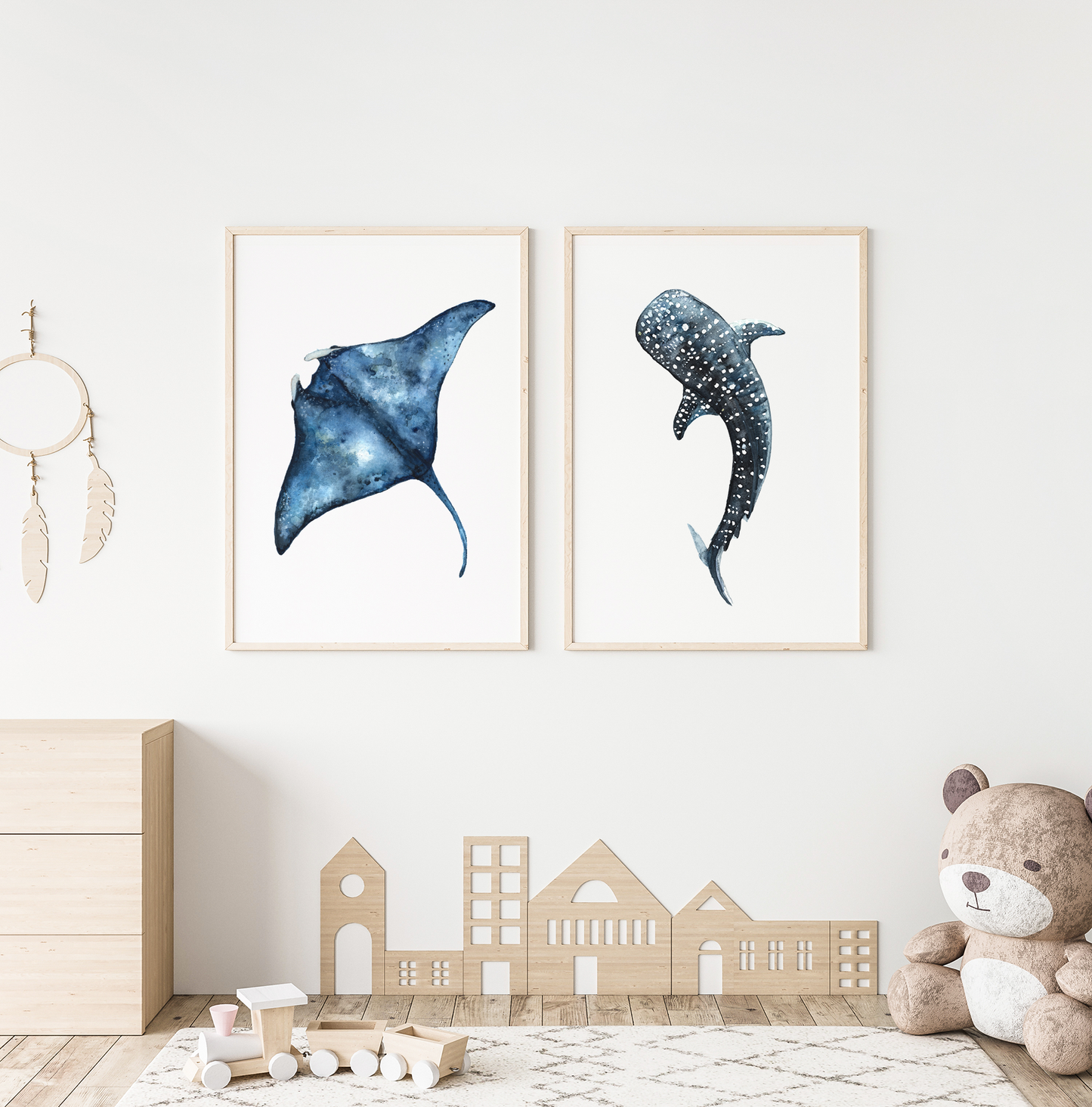 Whale Shark / Manta Ray Watercolor Print