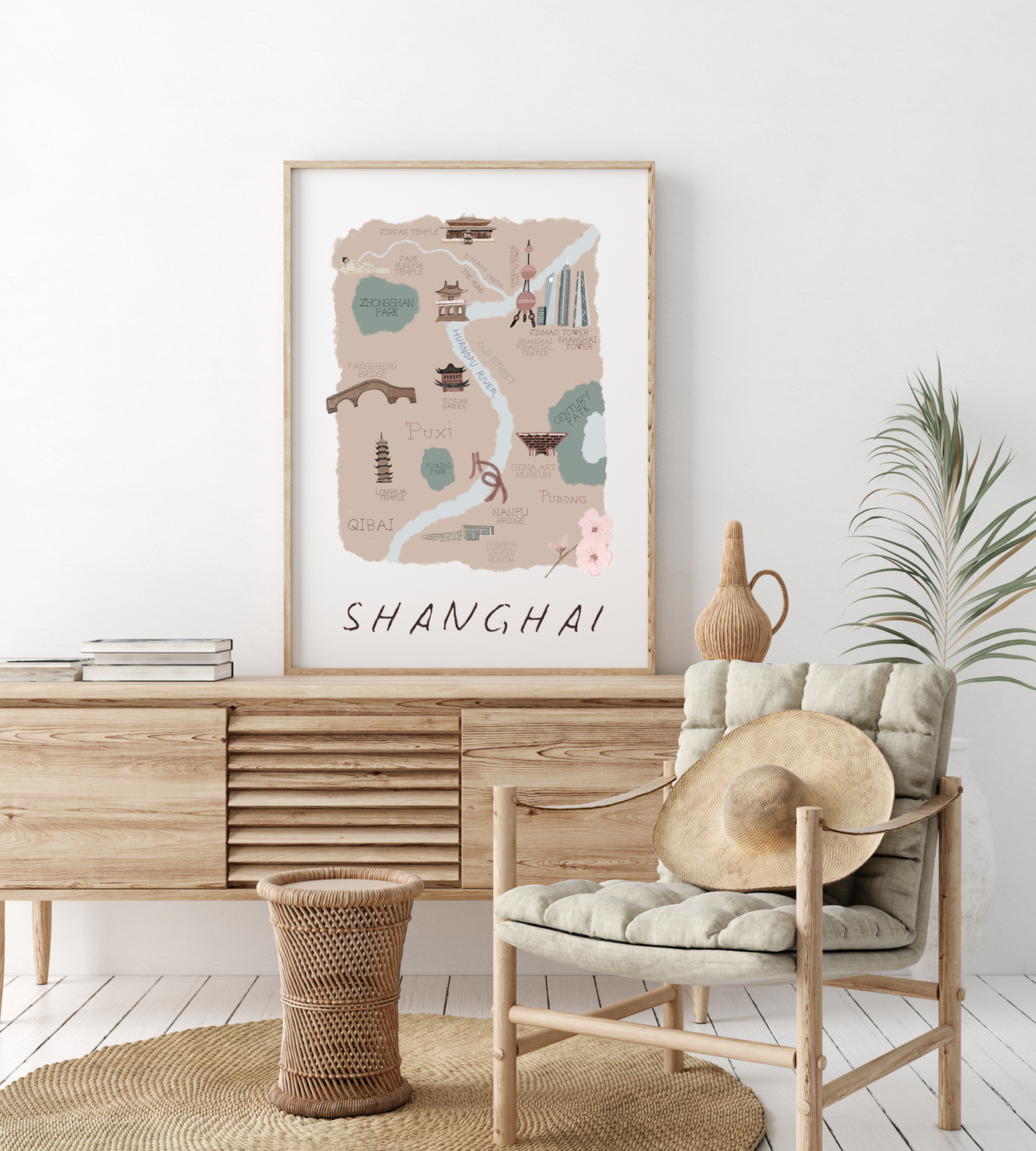 Shanghai Retro Travel Map Print – Vintage-Style City Poster