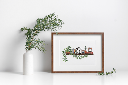 Botanical Bookshelf - Watercolor Print