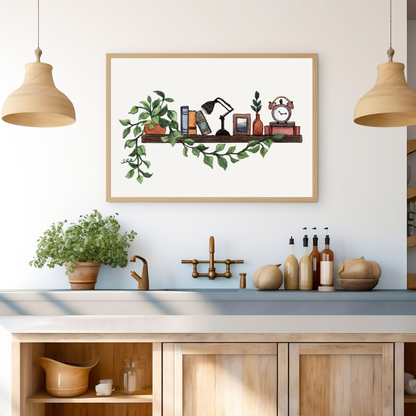 Botanical Bookshelf - Watercolor Print