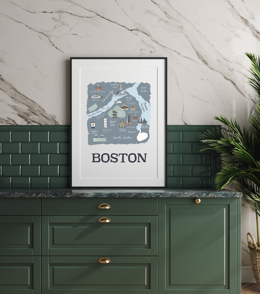 Boston Retro Travel Map Print – Vintage-Style City Art Poster