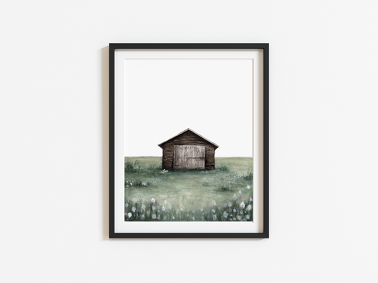 Watercolor Cabin Art Print – Rustic Lake House Wall Decor