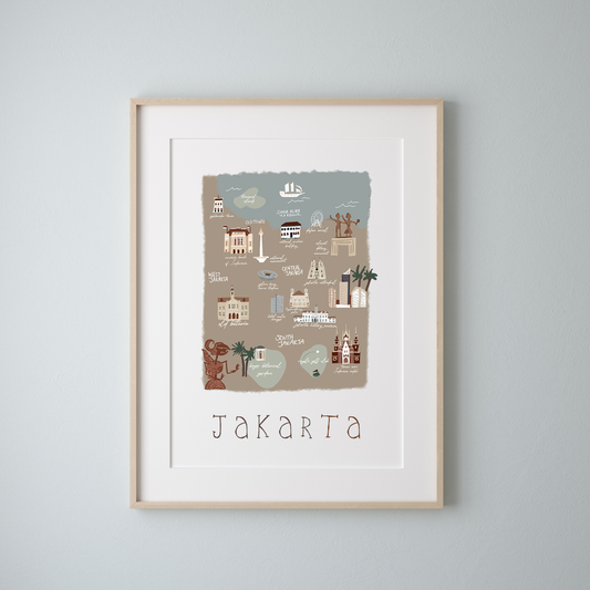 Jakarta Retro Travel Map Print – Vintage-Style City Poster