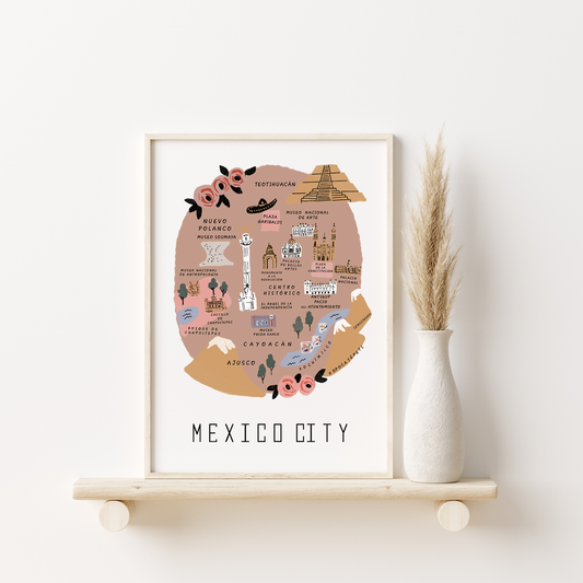 Mexico City Retro Travel Map Print – Vintage-Style City Art Poster