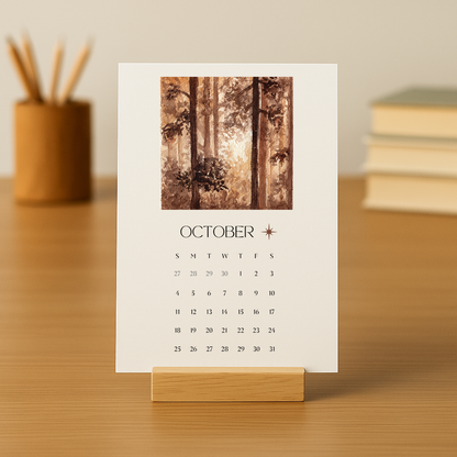 2026 Monthly Desk Calendar with Wood Stand, Watercolor Office Decor, 5x7