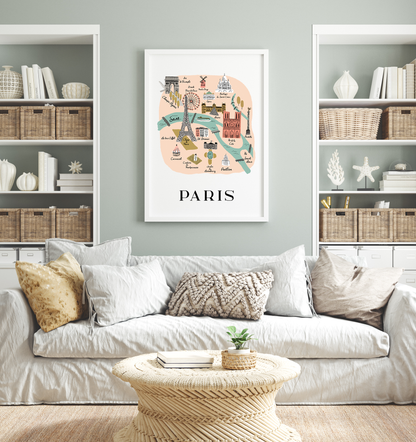 Paris Retro Travel Map Print – Vintage-Style City Poster