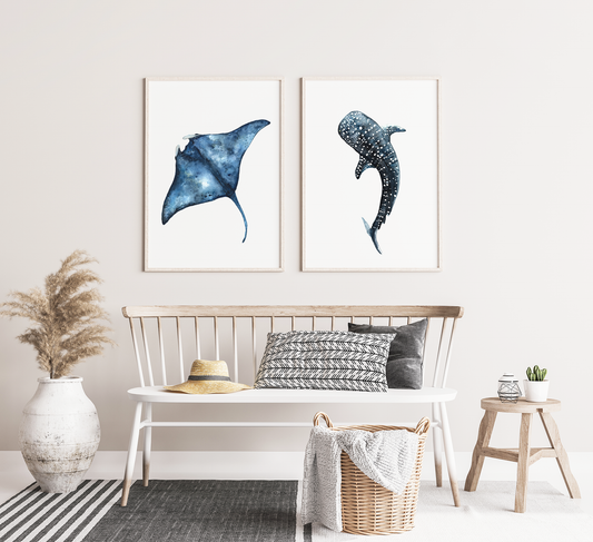 Whale Shark / Manta Ray Watercolor Print