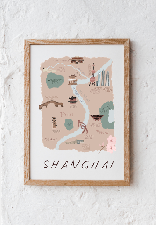 Shanghai Retro Travel Map Print – Vintage-Style City Poster