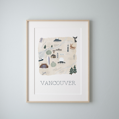 Vancouver Retro Travel Map Print – Vintage-Style City Art Poster