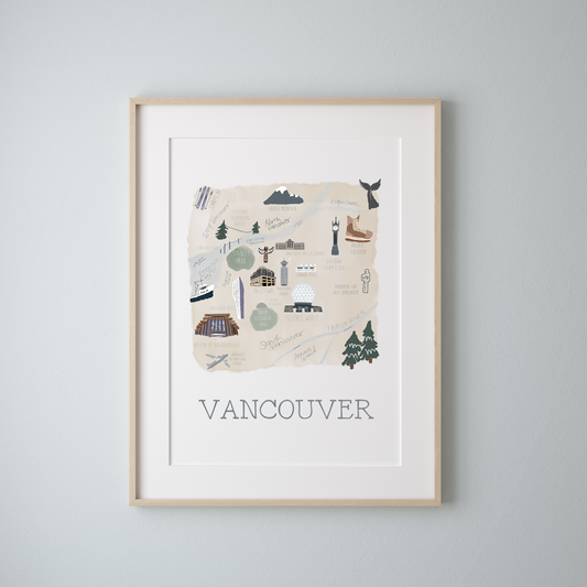Vancouver Retro Travel Map Print – Vintage-Style City Art Poster