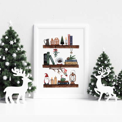 Holiday Bookshelf - Watercolor Print