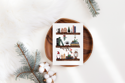 Holiday Bookshelf - Watercolor Print