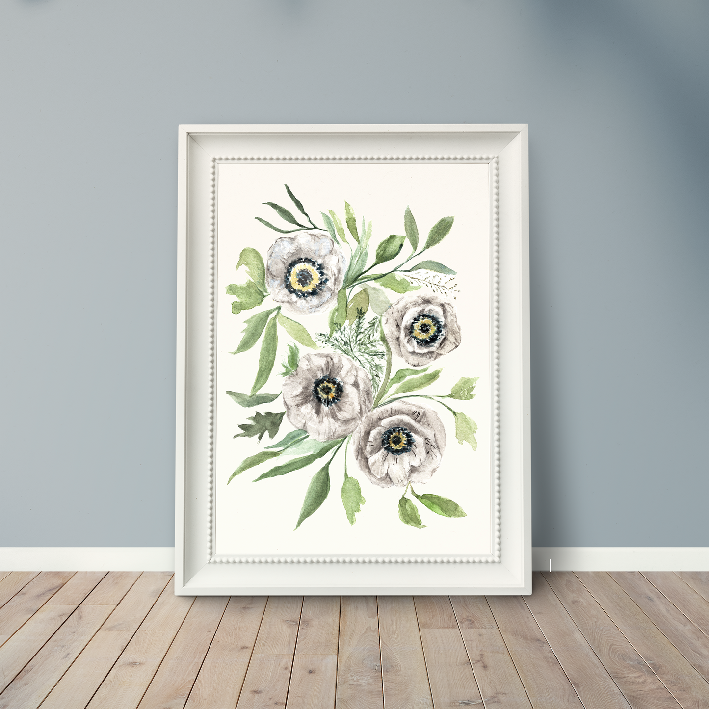Grey Florals - Watercolor Print