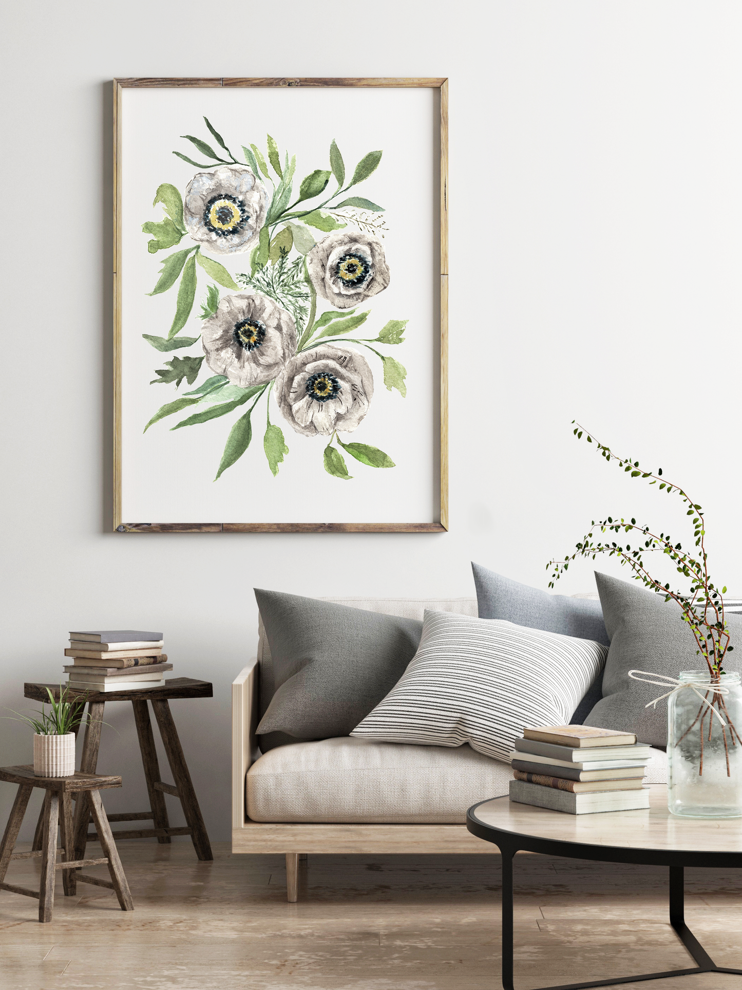 Grey Florals - Watercolor Print
