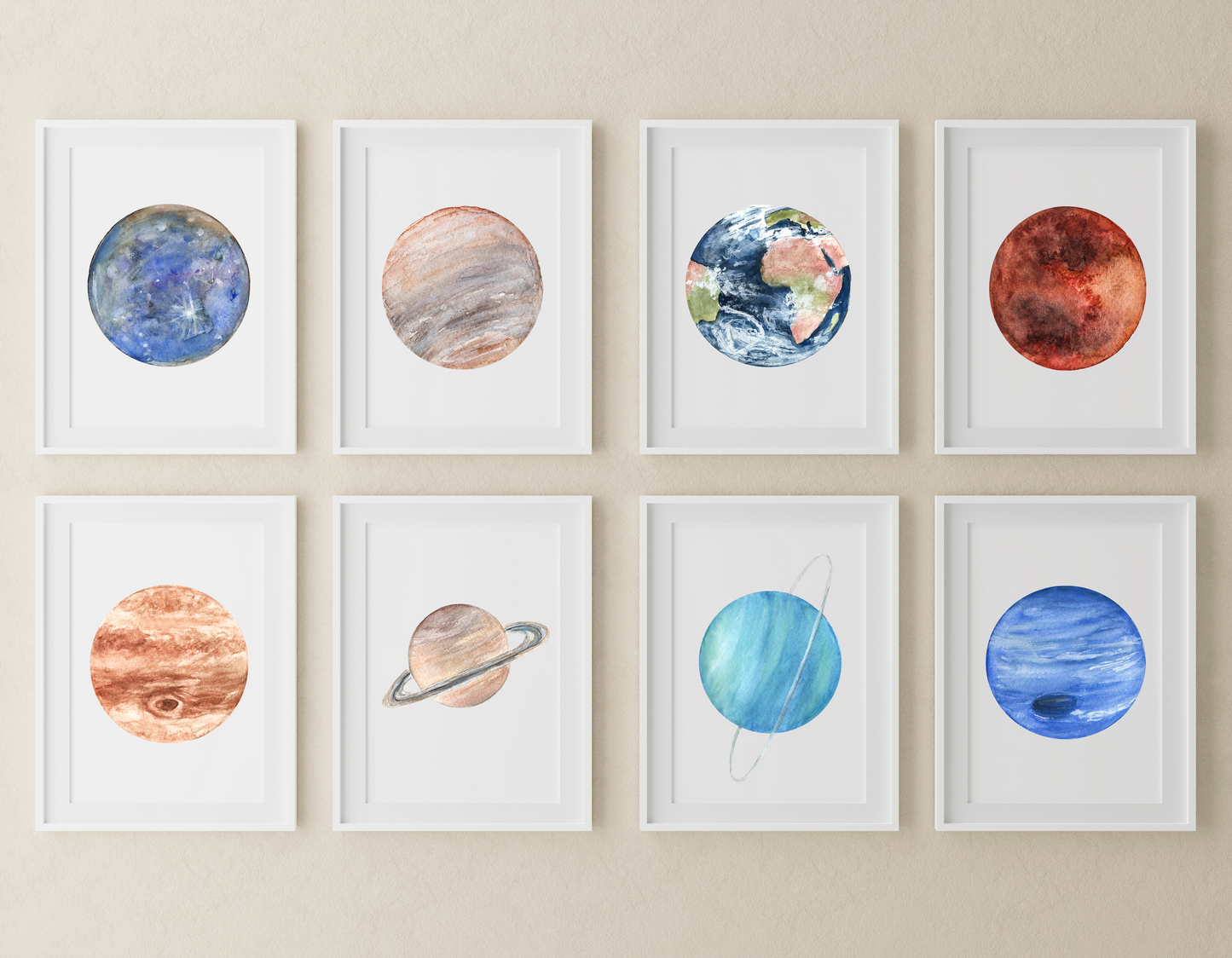 Solar System Planets Watercolor Print Set of 8