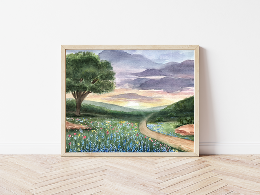 Texas Landscape Watercolor Print