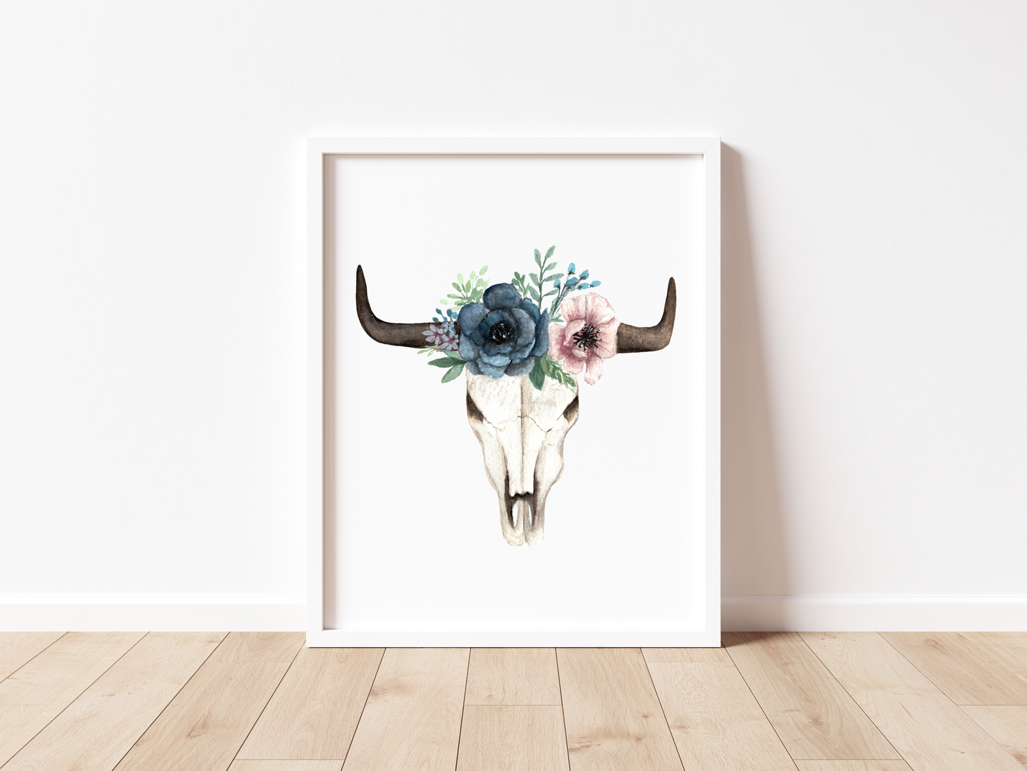 Floral Cow Skull Watercolor Print