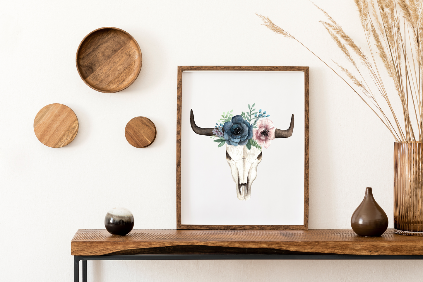 Floral Cow Skull Watercolor Print