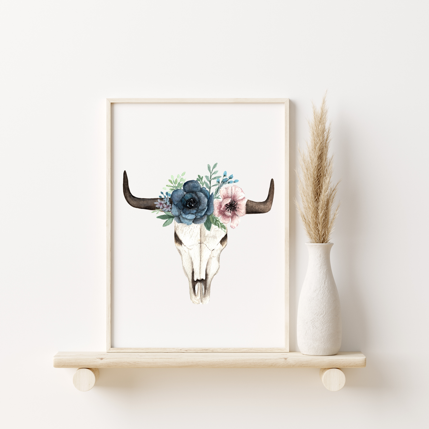 Floral Cow Skull Watercolor Print