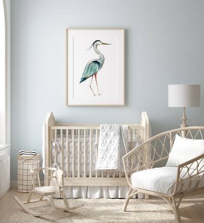 Coastal Blue Heron - Watercolor Print