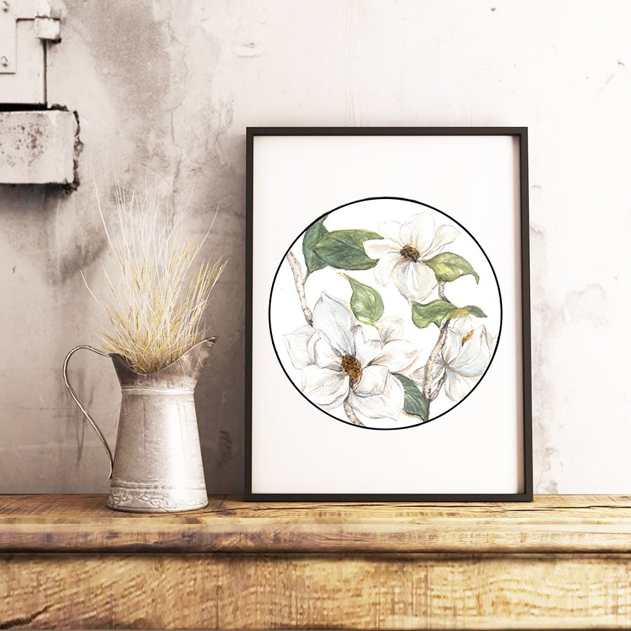 Magnolia Florals - Watercolor Print