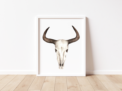 Boho Cow Skull Watercolor Print