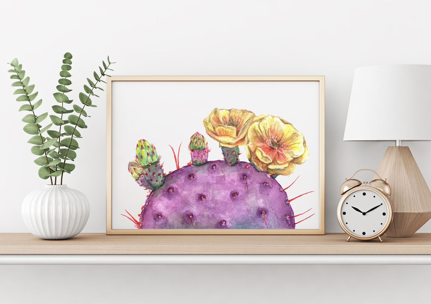 Purple Prickly Pear Cactus Watercolor Print