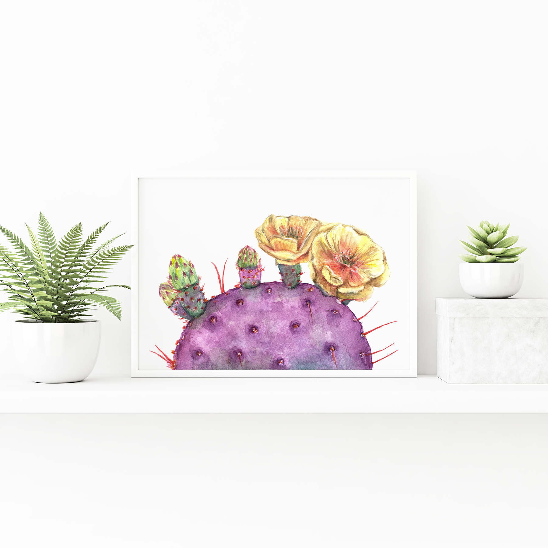 prickly pear cactus watercolor Purple Prickly Pear Cactus Watercolor Print