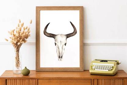 Boho Cow Skull Watercolor Print