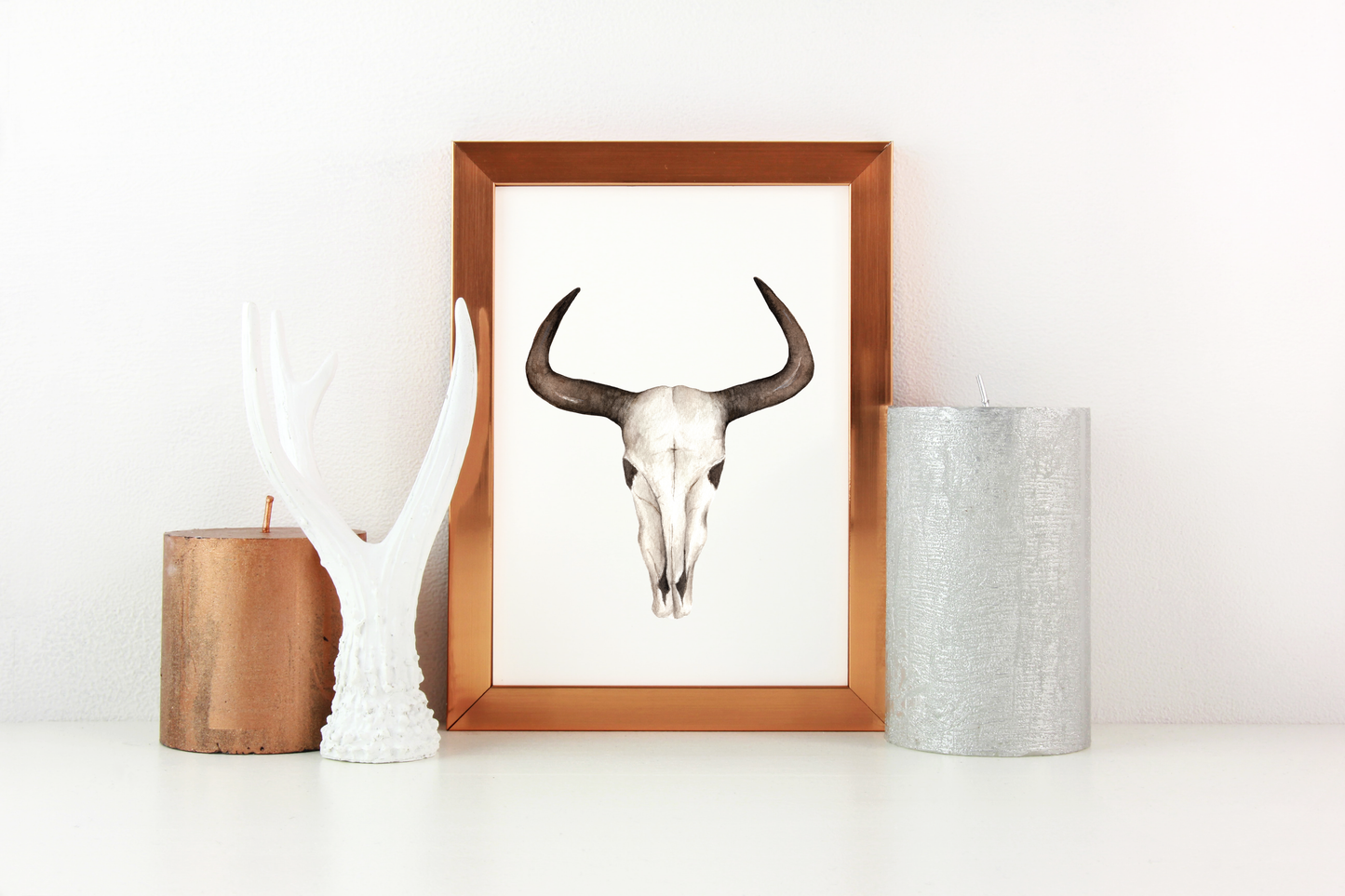 Boho Cow Skull Watercolor Print