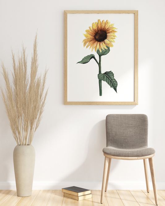 Sunflower Stem Watercolor Print