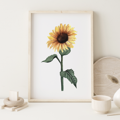 Sunflower Stem Watercolor Print